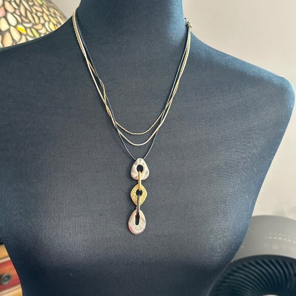 Chico's Necklace Jewlery Statement 20" Adjustable Silver Gold Tone Y Drop Cord - Picture 6 of 9